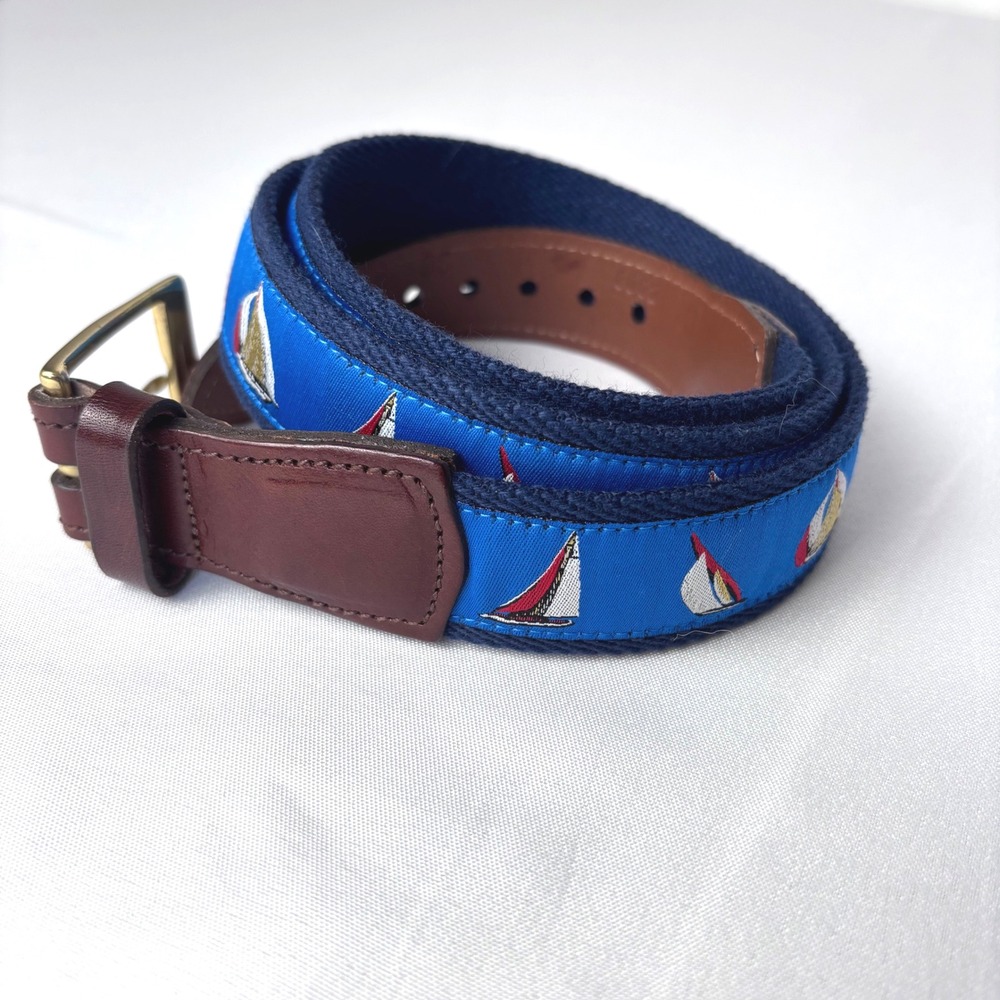 LuGa Sailboat Regatta‎ Leather Brass Belt Blue Sz 38 READ